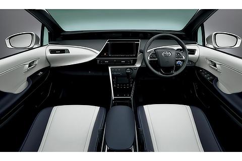 Toyota Mirai fuel cell sedan interior (Blue White)